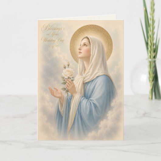 カトリックの結婚式 白バラの祝福の聖母 カード (正面)