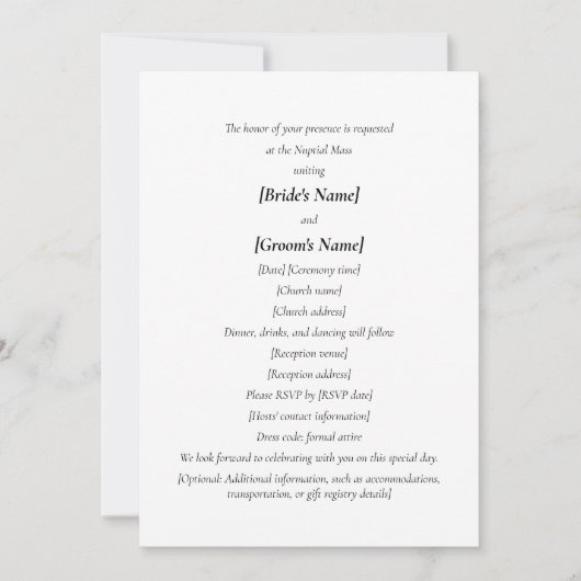 カトリックの結婚式 | 花嫁と花婿が主催するシンプルなスタイル 招待状 (正面)