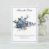 カトリックの結婚式 青いバラの宗教的なデザイン セーブザデート (スタンド正面)