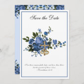 カトリックの結婚式 青いバラの宗教的なデザイン セーブザデート (正面/裏面)