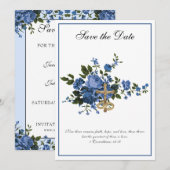 カトリックの結婚式 青いバラ 宗教的 セーブザデート (正面/裏面)