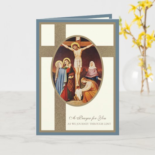 カトリックの聖土曜日の磔刑 イエス ヴァージン・マリー カード (黄色い花)