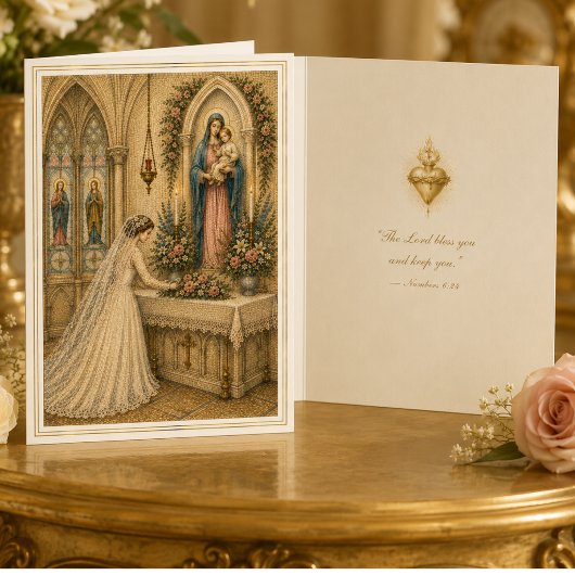 カトリックの花嫁 マリアの祭壇での結婚式 サンキューカード