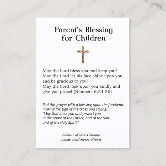 カトリックの親の恵み子の聖札 名刺 (裏面)