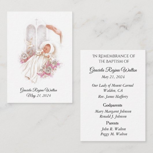 カトリックの赤ちゃん女の子バプティスマの記憶神聖なカード エンクロージャーカード (正面/裏面)