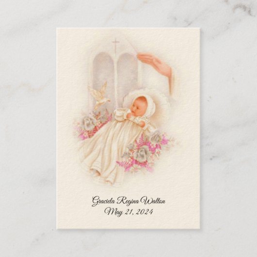 カトリックの赤ちゃん女の子バプティスマの記憶神聖なカード 名刺 (正面)