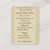 カトリックの赤ちゃん女の子バプティスマの記憶神聖なカード 名刺 (裏面)