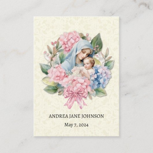 カトリックの赤ちゃん女の子バプテスマの思い出の聖カード エンクロージャーカード (正面)