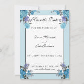 カトリックの青い花の宗教的な結婚式 セーブザデート (裏面)