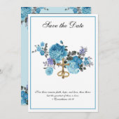 カトリックの青い花の宗教的な結婚式 セーブザデート (正面/裏面)