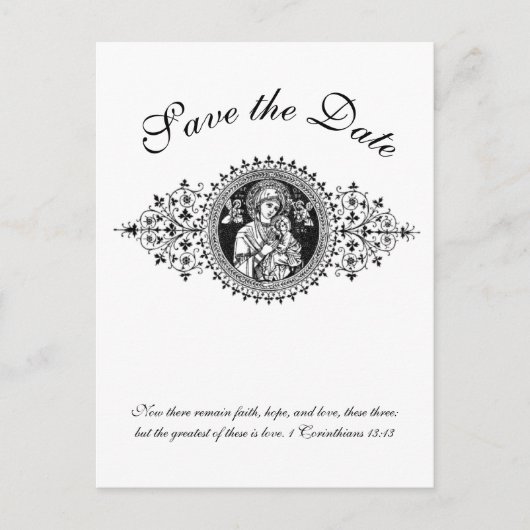 カトリックの黒と白の聖家が日を救う 案内ポストカード (正面)