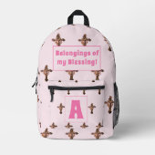 カトリックをテーマにしたピンクモノグラムのおむつバッグ プリントバックパック (正面)
