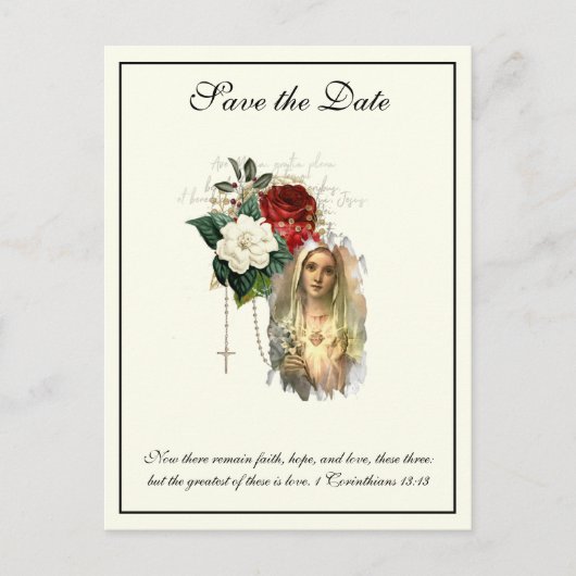 カトリックアイボリーエレガントヴァージンメアリーは日付を保存 案内ポストカード (正面)