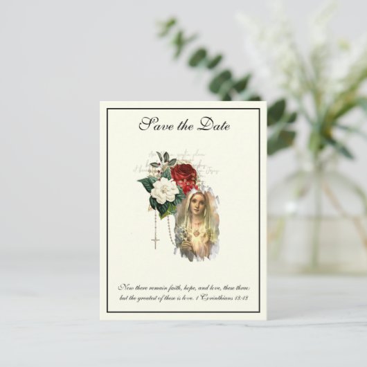 カトリックアイボリーエレガントヴァージンメアリーは日付を保存 案内ポストカード (スタンド正面)