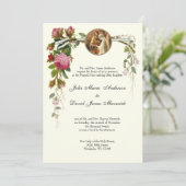 カトリックエレガントアイボリー結婚式レセプションコンボ 招待状 (スタンド正面)