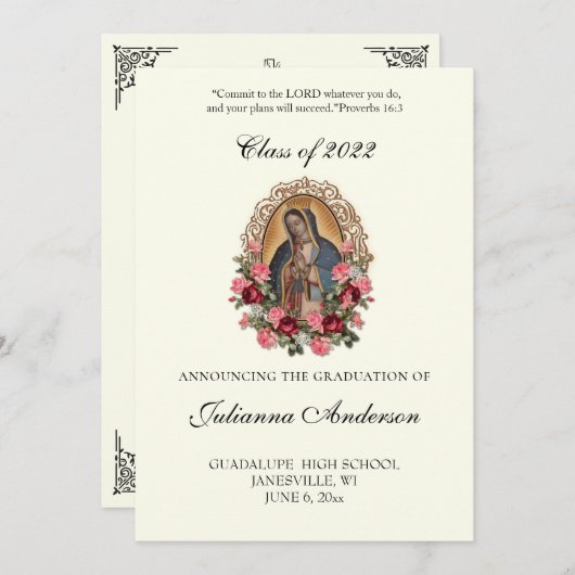 カトリックエレガントグアダルーペ宗教卒業 招待状 (正面/裏面)