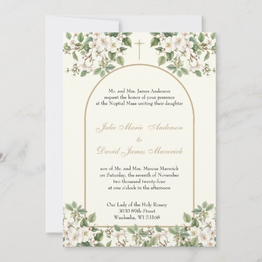 カトリックエレガントフローラ宗教結婚の 招待状 (正面)
