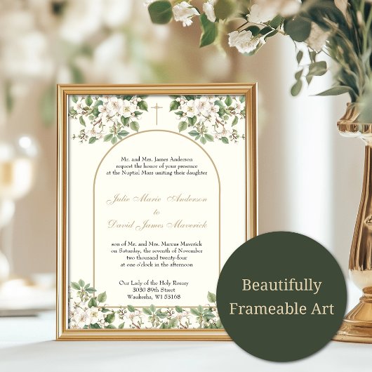 カトリックエレガントフローラ宗教結婚の 招待状