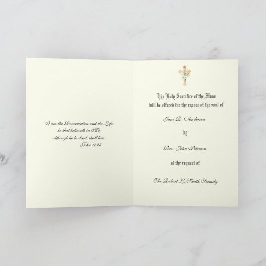 カトリックエレガント悔やみや弔慰ミサ提供クロス カード (内部)