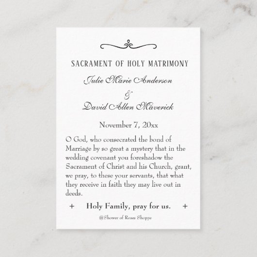 カトリックバラクロス結婚式の引き出物神聖カード 名刺 (裏面)