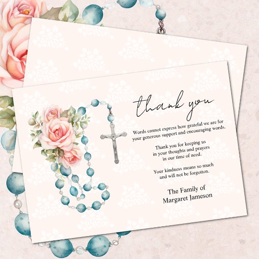 カトリックバラロザリー葬儀の哀悼悔やみや弔慰 サンキューカード