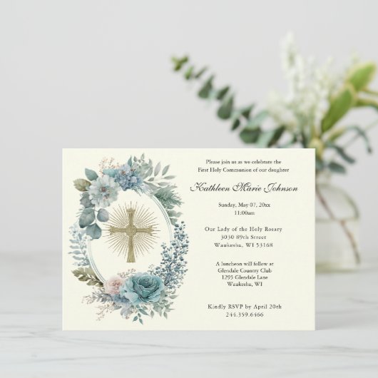 カトリックフローラクロス第一聖餐式招待状 招待状 (スタンド正面)