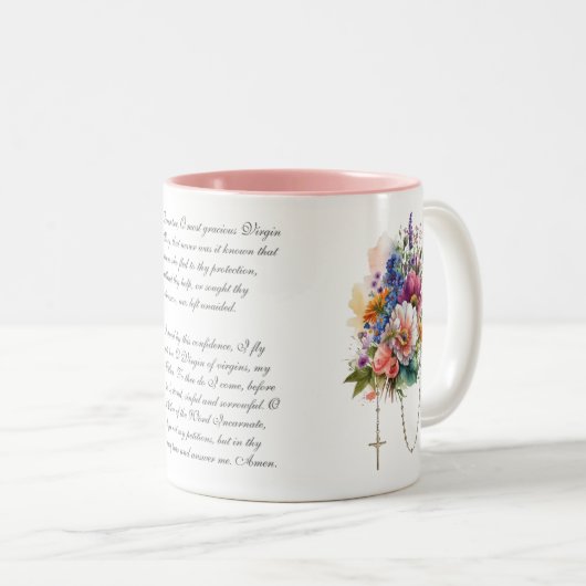 カトリックフローラブーケメモリアリー祈りの言葉ロザリオ ツートーンマグカップ (正面右)
