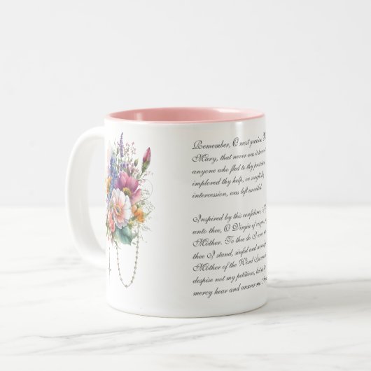 カトリックフローラブーケメモリアリー祈りの言葉ロザリオ ツートーンマグカップ (正面左)