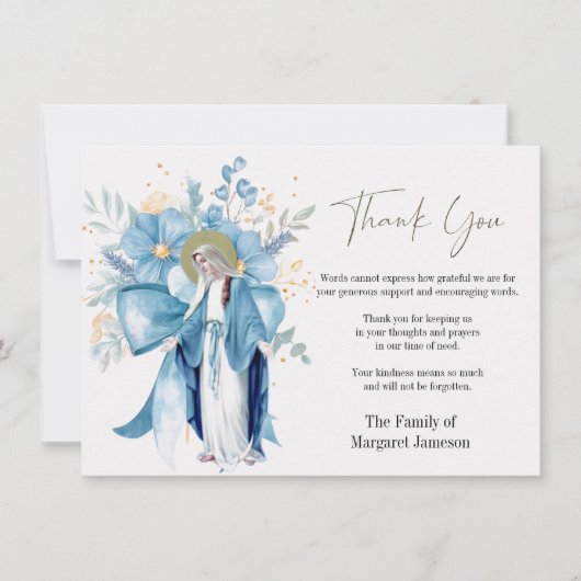 カトリックフローラメアリー葬儀弔問悔やみや弔慰 サンキューカード (正面)