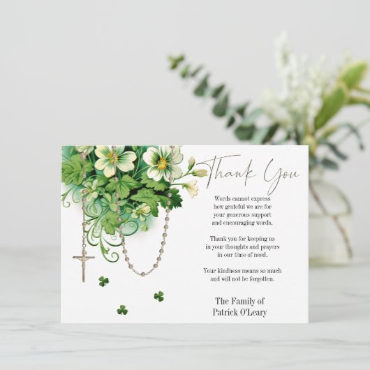 カトリックフローラロザリー葬儀の哀悼悔やみや弔慰 サンキューカード (スタンド正面)
