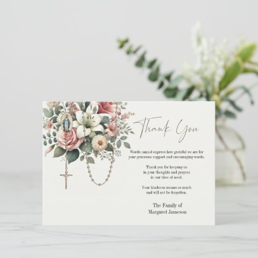 カトリックフローラロザリー葬儀の哀悼悔やみや弔慰 サンキューカード (スタンド正面)