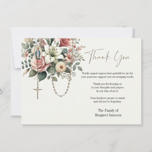 カトリックフローラロザリー葬儀の哀悼悔やみや弔慰 サンキューカード (正面)