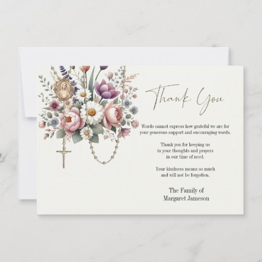 カトリックフローラロザリー葬儀の哀悼悔やみや弔慰 サンキューカード (正面)