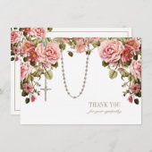 カトリックフローラロザリー葬儀の哀悼悔やみや弔慰 サンキューカード (正面/裏面)