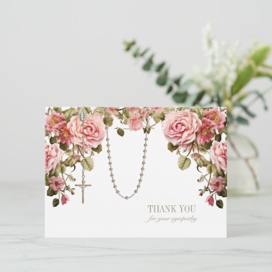 カトリックフローラロザリー葬儀の哀悼悔やみや弔慰 サンキューカード (スタンド正面)