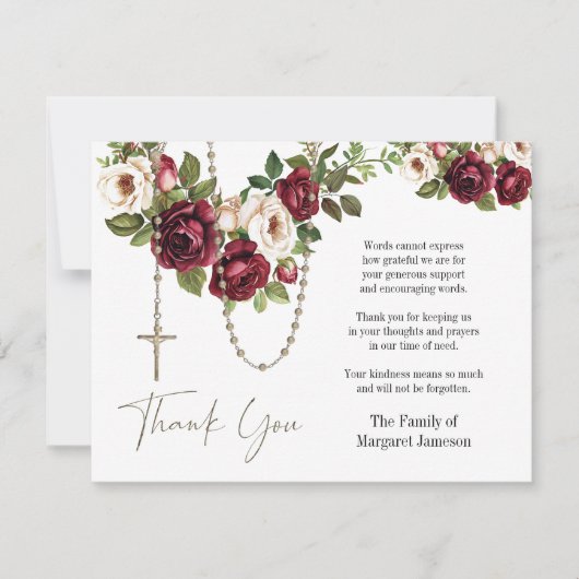 カトリックフローラロザリー葬儀の哀悼悔やみや弔慰 サンキューカード (正面)