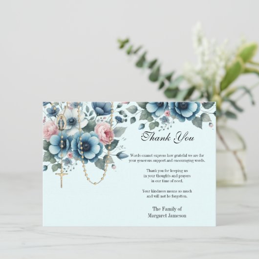 カトリックフローラロザリー葬儀の哀悼悔やみや弔慰 サンキューカード (スタンド正面)