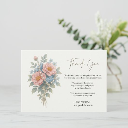 カトリックフローラロザリー葬儀の哀悼悔やみや弔慰 サンキューカード (スタンド正面)