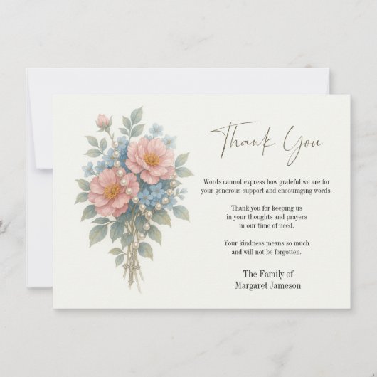 カトリックフローラロザリー葬儀の哀悼悔やみや弔慰 サンキューカード (正面)