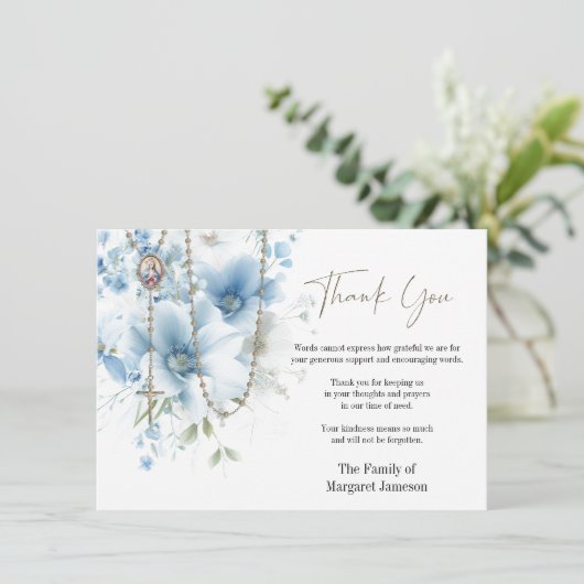 カトリックフローラロザリー葬儀の哀悼悔やみや弔慰 サンキューカード (スタンド正面)