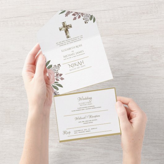 カトリックフローラ結婚式招待状モダンクロス オールインワン招待状 (貼ってはがせる)