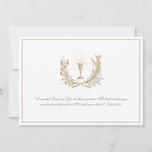 カトリックフローラ聖体聖書女の子または少年 招待状 (裏面)