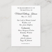 カトリックベビーバプティスマル追悼神聖カード 名刺 (裏面)