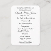 カトリックベビーバプティスマル追悼神聖カード 名刺 (裏面)