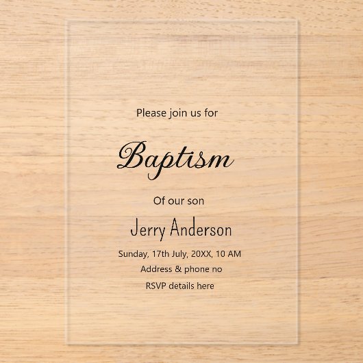 カトリックモダン洗礼子シンプル達QRミニマル アクリル招待状 (正面)