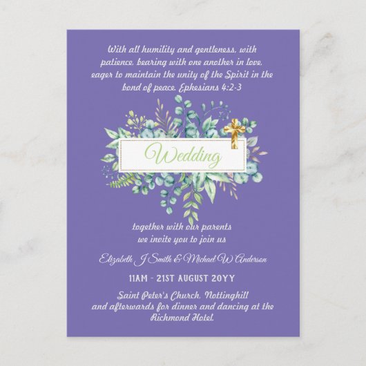 カトリックモダン結婚式招待状植物学 ポストカード (正面)