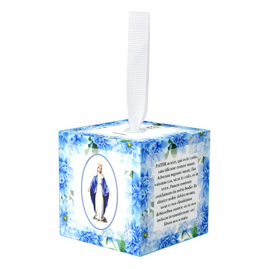 カトリックラテン祈りの言葉ヴァージンメアリークラシフィックス キューブオーナメント (正面アングル)