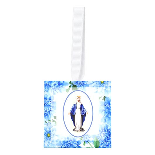 カトリックラテン祈りの言葉ヴァージンメアリークラシフィックス キューブオーナメント (正面)