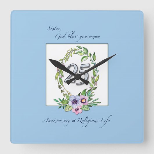 カトリックリース・シルバー25周年 スクエア壁時計 (正面)