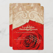 カトリックレッドローズヴィンテージ結婚式招待状 招待状 (正面/裏面)